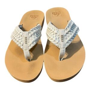 Reef Women's Woven Tan and Cream Spring Woven Thong Sandals Size 8